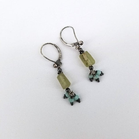 Ancient Glass Earrings, Rectangle Piece With 3 Charm Drops, Silver Leverback - Arts and Heritage St. Albert