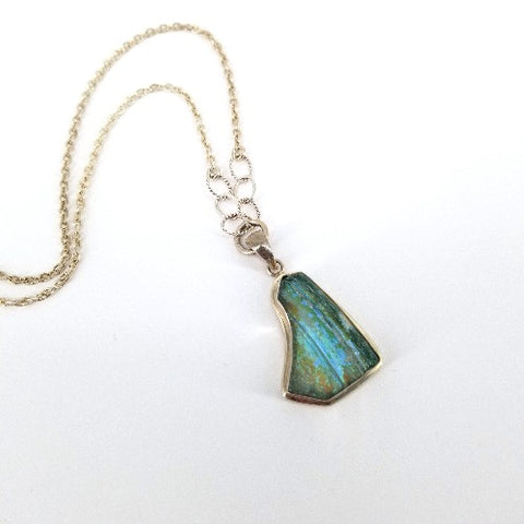 Ancient Glass Rolo Silver Chain Necklace with Aqua Pendant - Arts and Heritage St. Albert