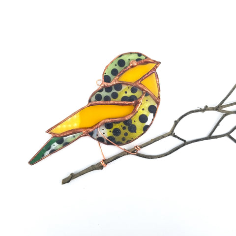 Stained Glass 'Birdies' Yellow with Polka Dot Wings - Arts and Heritage St. Albert