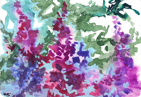 'Floral Series' Original Watercolours Purple & Blue Flower Garden - Arts and Heritage St. Albert