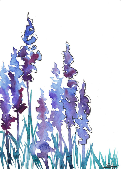 'Floral Series' Original Watercolours Blue Lavender - Arts and Heritage St. Albert