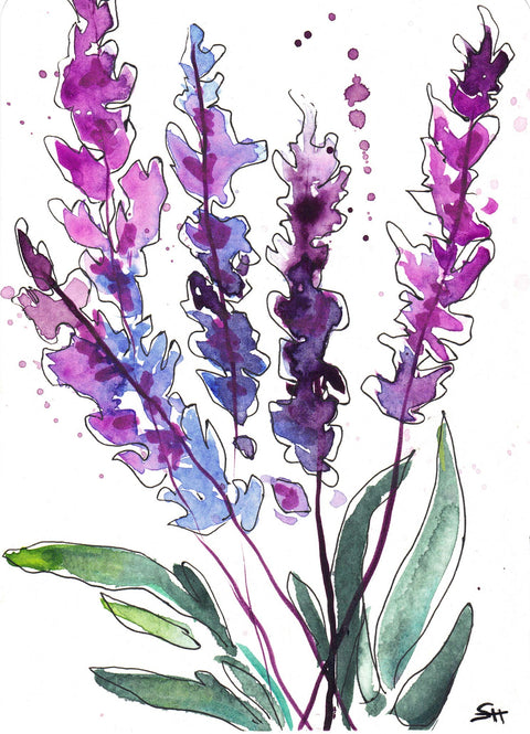 'Floral Series' Original Watercolours Purple Lavender - Arts and Heritage St. Albert