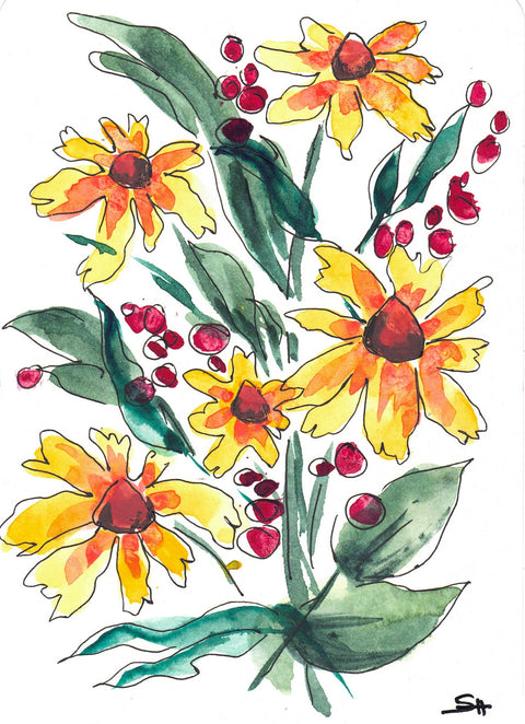 'Floral Series' Original Watercolours Yellow Daisy - Arts and Heritage St. Albert