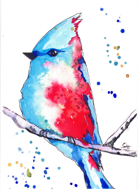 'Bird Series' Original Art Cards Blue & Red Cardinal - Arts and Heritage St. Albert