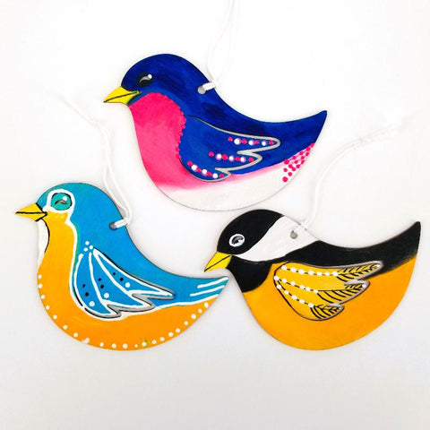 Set of 3 Hand Painted Wooden Bird Ornaments #1 - Arts and Heritage St. Albert