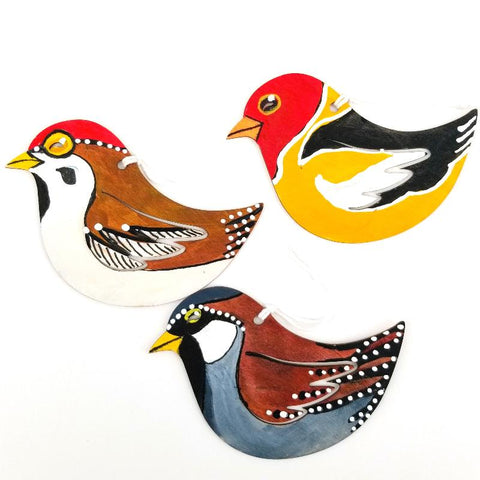 Set of 3 Hand Painted Wooden Bird Ornaments #3 - Arts and Heritage St. Albert