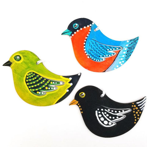 Set of 3 Hand Painted Wooden Bird Ornaments #4 - Arts and Heritage St. Albert