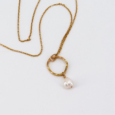 'Ellipse' Collection Bold Gold Ellipse & Keshi Pearl Long Necklace - Arts and Heritage St. Albert