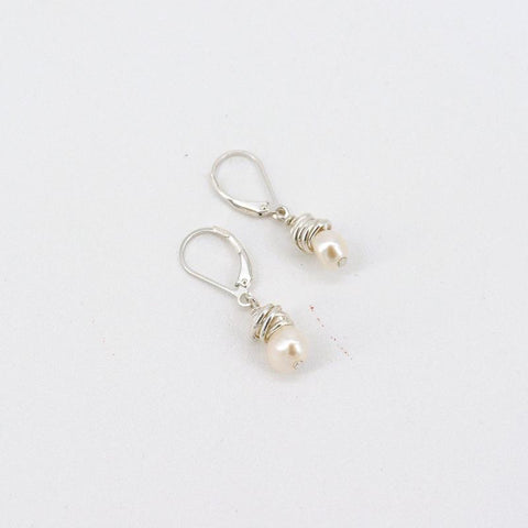 'Hera' Collection Sterling Silver Wrapped Pearl Earrings - Arts and Heritage St. Albert