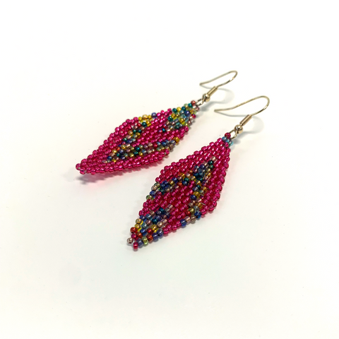 Earrings Medium/Long Length or diamond shaped diamond shaped Pink, green and gold - Arts and Heritage St. Albert