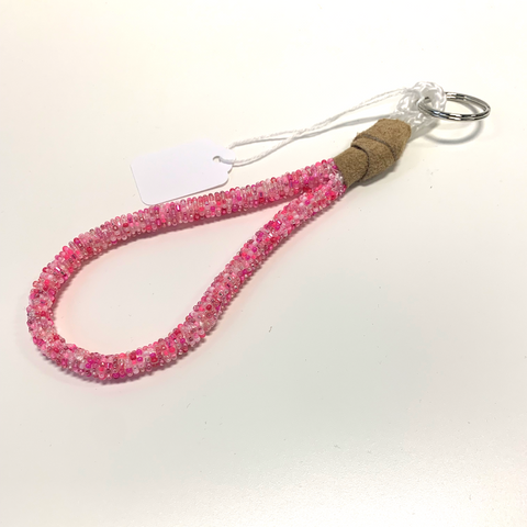 beaded keychain pink & white - Arts and Heritage St. Albert