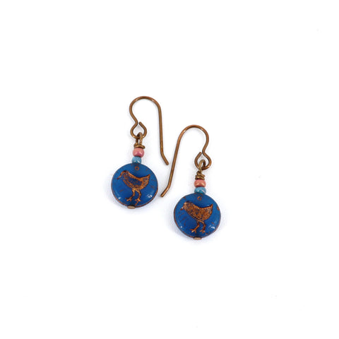 Little Bird Czech Glass Earrings Dark Blue - Arts and Heritage St. Albert