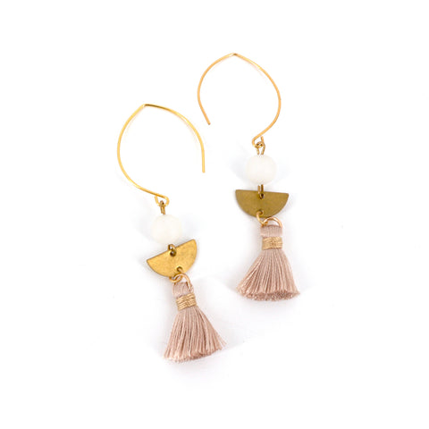 White Jade and Tassle Drop Earrings - Arts and Heritage St. Albert