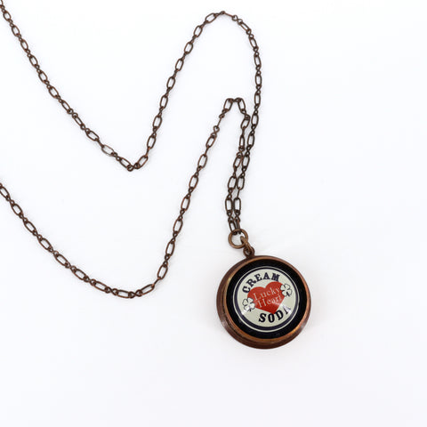 Domed Bottlecap & Copper Pipe Necklace Cream Soda - Arts and Heritage St. Albert