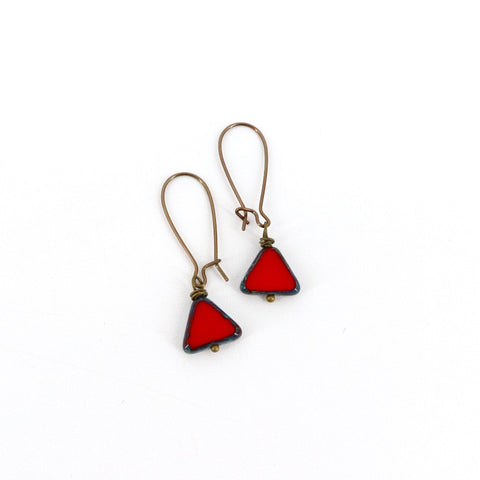 Triangle Czech Glass Earring Red - Arts and Heritage St. Albert