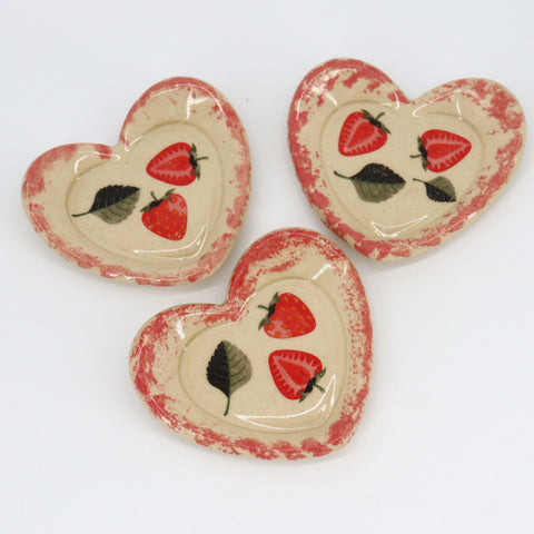 Heart Shaped Strawberry Trinket Dishes Clear Glaze - Arts and Heritage St. Albert