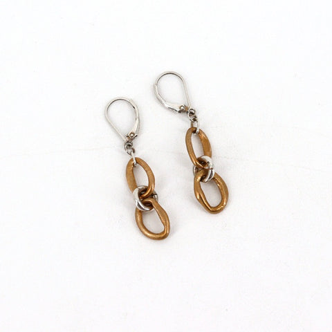 Curve Collection - Bronze and Sterling Silver Stacked Link Earrings - Arts and Heritage St. Albert