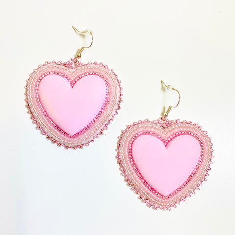 Large Beaded Heart Earrings - Arts and Heritage St. Albert