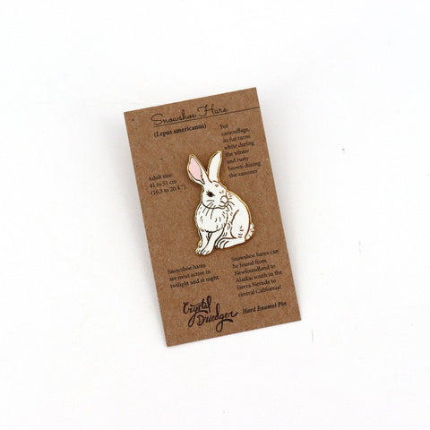 Gold Plated Enamel Pin White Snowshoe Hare - Arts and Heritage St. Albert