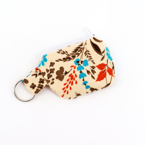 Handsewn Keychain Pouch Orange, Brown & Blue Floral (mini) - Arts and Heritage St. Albert