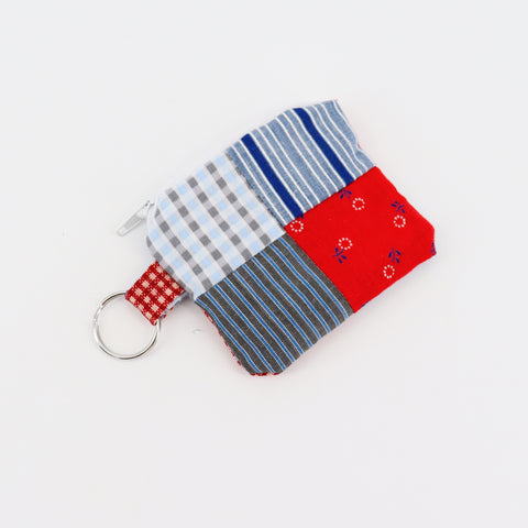 Handsewn Keychain Pouch Patchwork Red & Blue (mini) - Arts and Heritage St. Albert