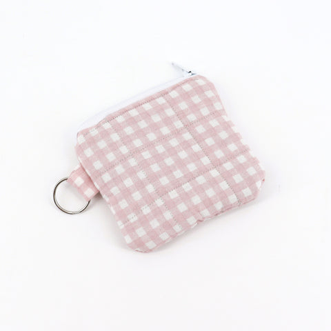 Handsewn Keychain Pouch Pink Gingham (small) - Arts and Heritage St. Albert