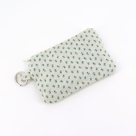 Handsewn Keychain Pouch Green Floral Pattern (medium) - Arts and Heritage St. Albert