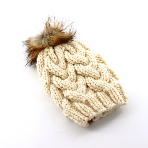 Hand Knit Cable Knit Adult Toque Cream - Arts and Heritage St. Albert