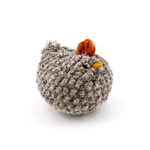 Crocheted Chicken Plushie Speckled Grey with Brown - Arts and Heritage St. Albert