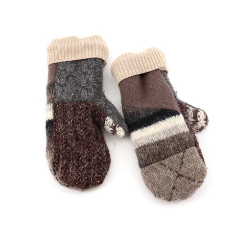 Handmade Upcycled Wool Mittens - Small Browns with Light Brown Cuff - Arts and Heritage St. Albert