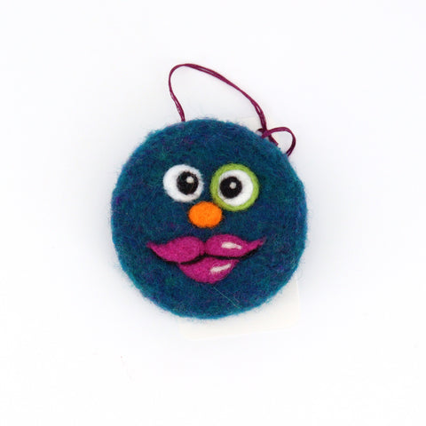 Flat Felted Monster Ornament Teal - Arts and Heritage St. Albert