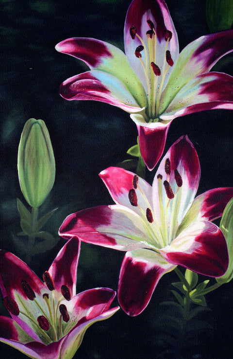 Floral Series Art Cards by Memory Roth Lilies Three, 4.25" x 7" - Arts and Heritage St. Albert