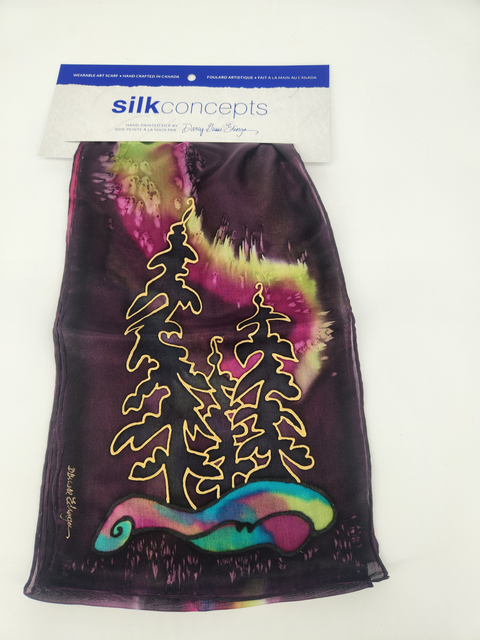 Silk scarf Northern Lights With Trees - Arts and Heritage St. Albert