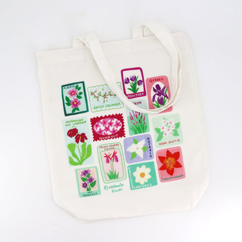 Illustrated Canvas Tote Bag Canadian Provincial Flowers - White Tote - Arts and Heritage St. Albert