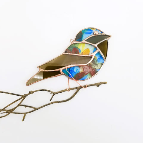 Stained Glass 'Birdies' Multi Coloured with Brown Wings - Arts and Heritage St. Albert