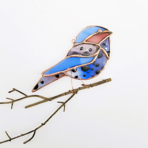 Stained Glass 'Birdies' Blue with Polka Dots - Arts and Heritage St. Albert