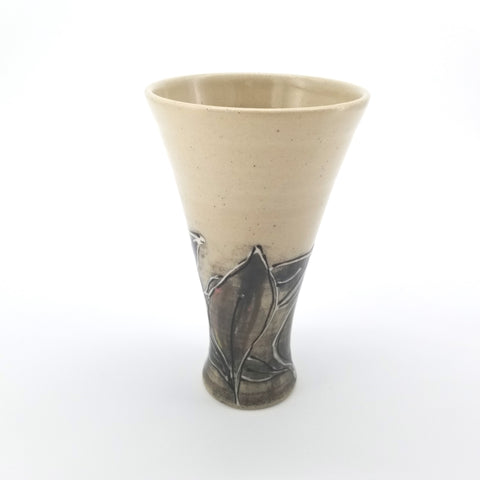 Floral Wine Goblets Charcoal Grey Leaves - Arts and Heritage St. Albert