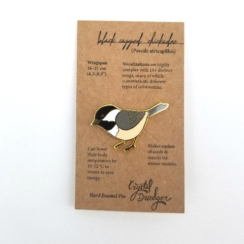 Gold Plated Enamel Pin Black Capped Chickadee - Arts and Heritage St. Albert