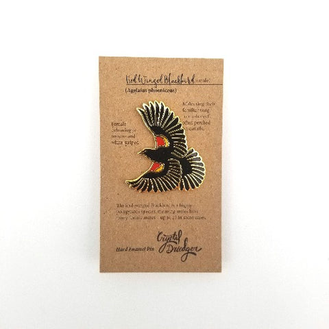 Gold Plated Enamel Pin Red Winged Blackbird - Arts and Heritage St. Albert