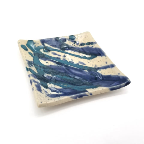 Square Sandwich Plates Navy Blue Drizzle - Arts and Heritage St. Albert