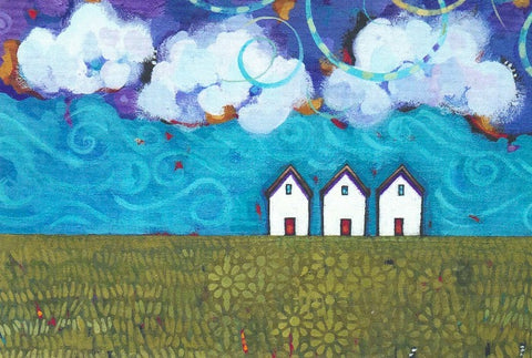 Art Cards by Pam Weber Three White Houses on a Green Hill - Arts and Heritage St. Albert