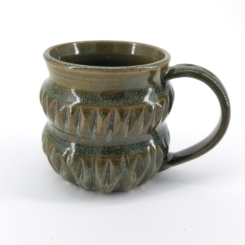 Handmade Mug with Carved Decoration Green Coloured Mug - Arts and Heritage St. Albert