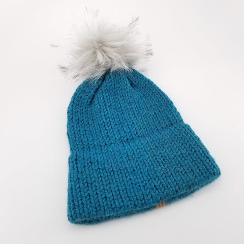 Hand Knit Slouchy Adult Toque Blue - Arts and Heritage St. Albert