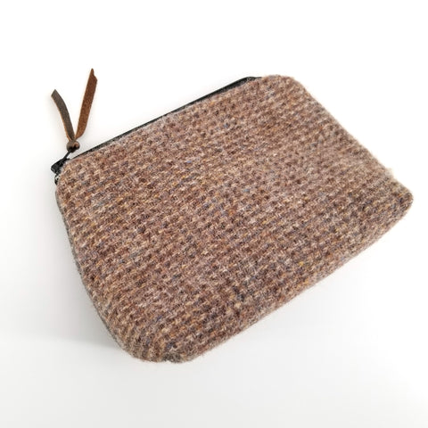 Small Upcycled Wool Zip Case Brown Tweed - Arts and Heritage St. Albert