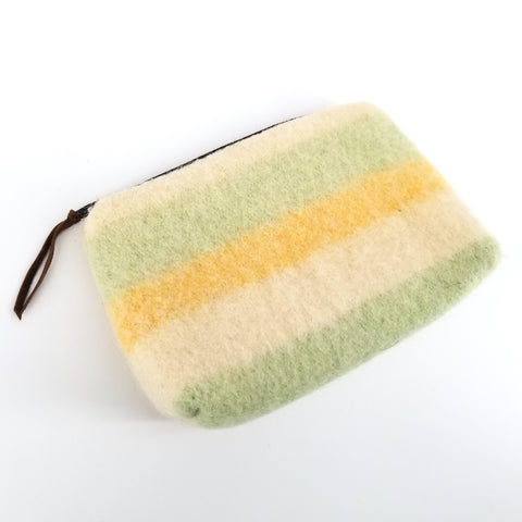 Small Upcycled Wool Zip Case Yellow White & Green Stripes - Arts and Heritage St. Albert