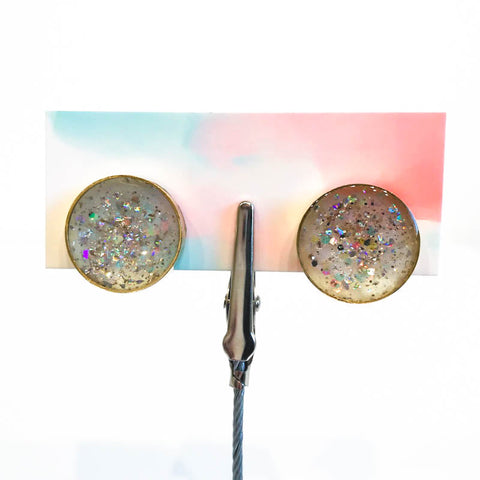 Large Resin Earrings With Vintage Glitter Clear Circles - Arts and Heritage St. Albert