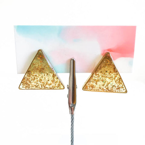 Large Resin Earrings With Vintage Glitter Yellow Tinted Triangles - Arts and Heritage St. Albert