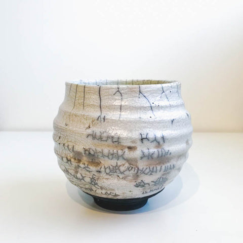 Small White and Lime Raku Bowl - Arts and Heritage St. Albert