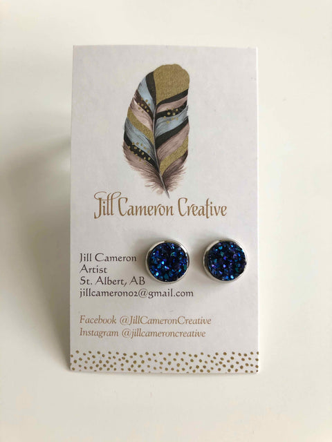 Earrings Navy Blue Geode - Arts and Heritage St. Albert