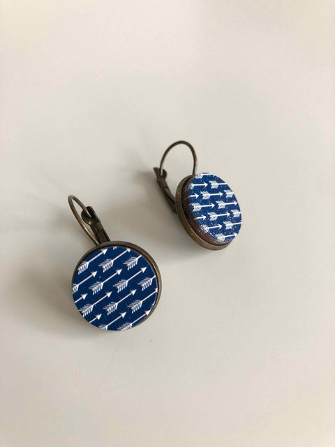 Wooden Earrings Navy Blue with Arrows - Arts and Heritage St. Albert